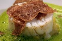  Steamed codfish fillet with lettuce sauce Oven roasted potatoes with white truffle