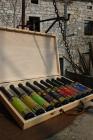Olea BB, bottles of olive oil in a wooden box