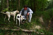 Truffle hunter Denis Tikel with his truffle dogs