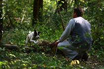 Truffle hunter Denis Tikel with his truffle dog